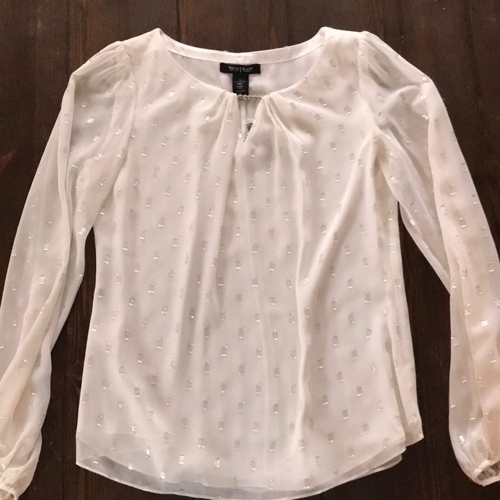 White House Black Market white and silver blouse